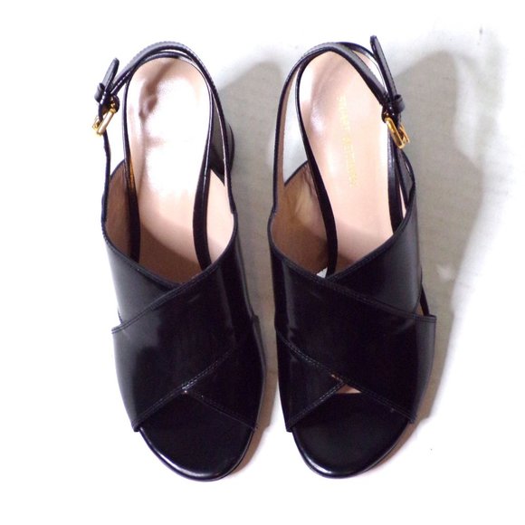 🆕 STUART WEITZMAN Cross Vamp Block Heel Sandal Shoes Black 6.5 - Picture 6 of 7
